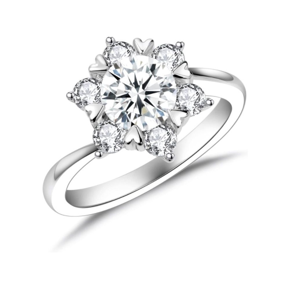 1 Carat Center Diamond 18k Engagement Ring Vintage Hearts and Flower